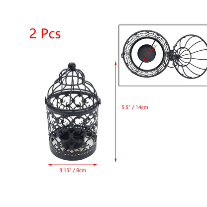 Pastlla 2Pcs Metal Tealight Holder, Hanging Birdcage Tealight Lantern Hollow Candle Holders for Wedding Gifts Home Dinner Party Christmas Decoration Black