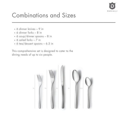 DANIALLI 30-Piece Flatware Set For 6, Modern Sleek Design Silverware Set, 18 10 Stainless Steel Utensils, Include Knife/Fork/Spoon, Mirror Polished Set of Cutlery, Dishwasher Safe
