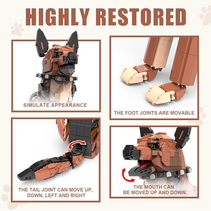 German Shepherd Dog Building SetMovable EarsTailLegsDog Building Block for Adults KidsBoys and Girls1235 pcs Animals Creator Building-Bricks ToyCreative Gift for Dog and Animal Lovers