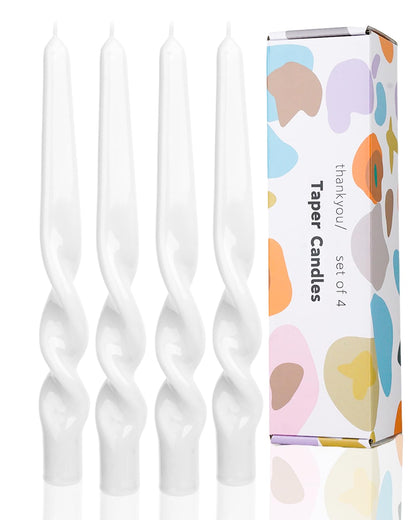 LPUSA White Spiral Taper Candles Twisted Candle Conical Stick Candles for Holiday Wedding Party Wax Unscented Dinner Candle Dripless,Birthday Gift Christmas Gift H 10 Inch,4pcs（White-A）