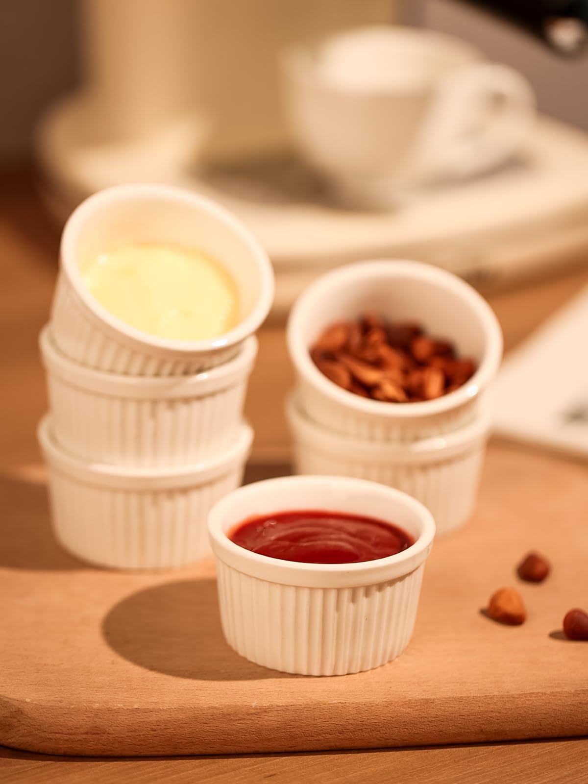 22 oz Ramekins 2 pcs Porcelain Ramekins Dishes for Souffle,Creme Brulee, Pudding, Custard Cups,Bakeware Bowls Set for Baking,Oven Safe, White (6 inch)