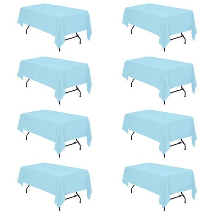 BRILLMAX 8 Pack Light Blue Tablecloths 60 x 102 Inch for 6ft Rectangle Tables - 150 GSM Polyester Fabric, 15" Standard Drop, Water, Stain & Wrinkle Resistant Cloth Cover for Wedding Dining Buffet