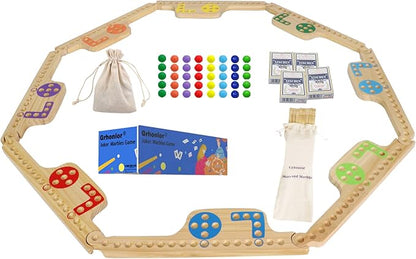Marbles and Jokers Board Game Pegs and Jokers Real Solid Wood (Pine) Game Board Wooden for 2-8 Players 8 Game Boards 8 Colors 40 Marbles 4 Boxes Card