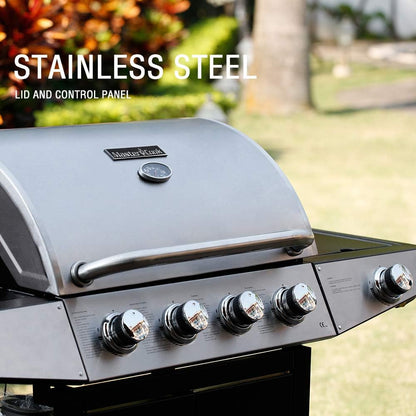 MASTER COOK 4+1 Burners Gas Grill, 518 Sqin Cooking Area, 52,000 BTU Propane Grill with Side Burner, Stainless Steel Cabinet Grill, Silver & Black