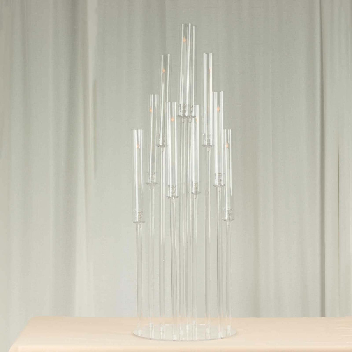 Efavormart 10 Arm Clear Acrylic Cluster Round Taper Candle Holder Candelabra, Pillar Candle Stick Stand with Circular Base - 47" Tall