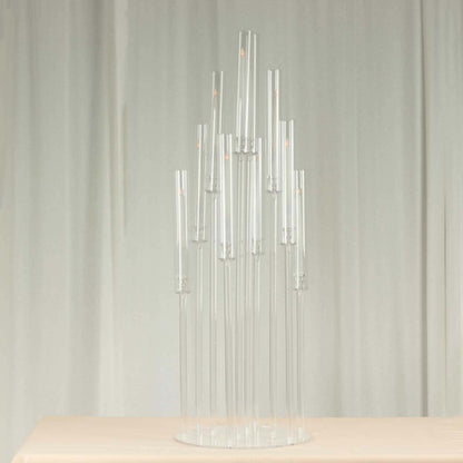 Efavormart 10 Arm Clear Acrylic Cluster Round Taper Candle Holder Candelabra, Pillar Candle Stick Stand with Circular Base - 47" Tall