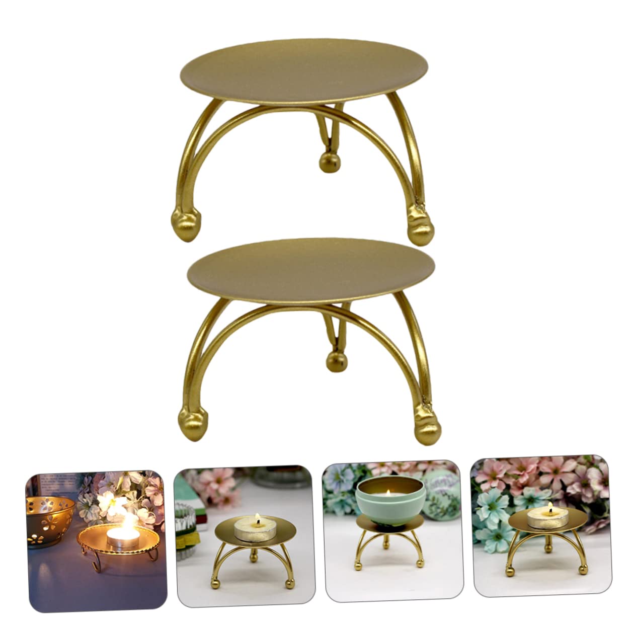 Holibanna 2pcs Geometric Iron Candle Holders for Home Decor Elegant Candle Stand Centerpiece for Weddings Parties and Dining Tables