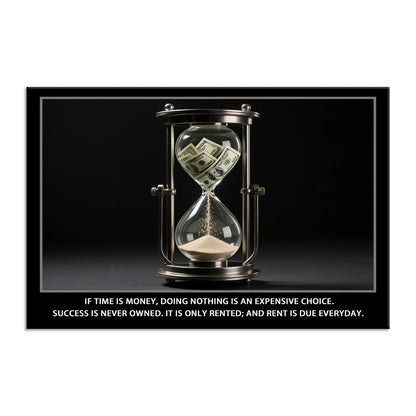Time Is Money quote Inspirational Wall Art Cherish Motivational Wall Decor Hourglass Poster Canvas Painting Prints Wall Pictures for Home Office Gym Classroom Decor Framed Artwork [12''W x 18''H]