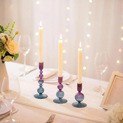 Mineaud 3Pcs Glass Candlestick Holders Glass Taper Candle Holders Groovy Wavy Elegant Candle Stick for Home Party Decoration,PurpleBlue