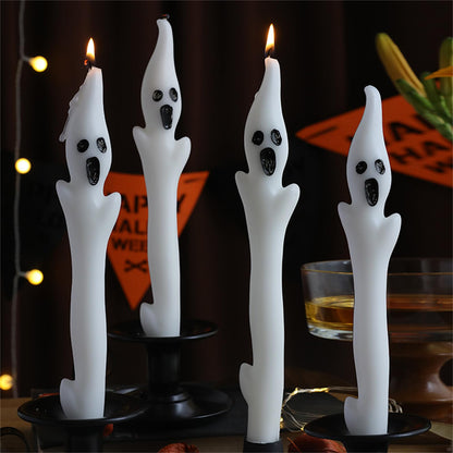 Ghoest Tapered Candle White Candlesticks,Halloween Taper Candles Unscented Church Candles Long Candle Sticks for Harry Potty Party Wedding Home Decor