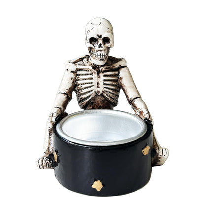 Spooky Tealight Candle Holder - Halloween Decorations Horror Skeleton Skull Candle Holder - Resin Skull Gothic Style Home Decor for Bedroom Living Room Mantel Shelf Decoration