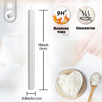 Dripless Taper Candles Unscented White Long Taper Candles Smokeless 10 Inch Roman Column Design Dinner Candlesticks for Home Decoration Holiday Gifts(2Pcs)