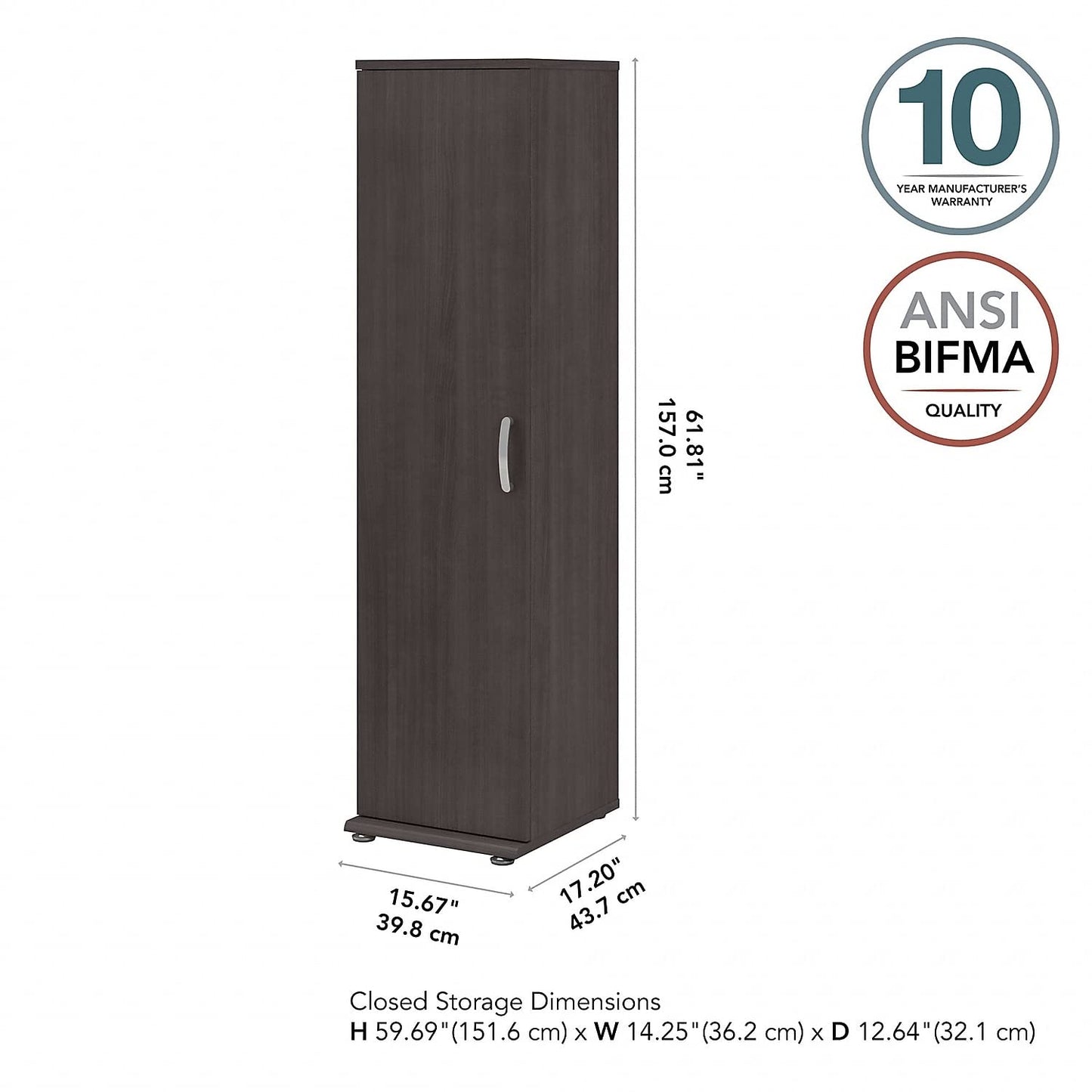 Bush Business Furniture Universal Tall Narrow Storage Cabinet with Door and Shelves in Storm Gray