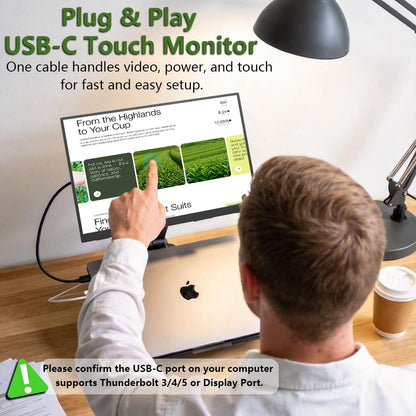 MAFNKOU 14" Touchscreen Portable Monitor, 16:10 1920×1200 IPS HDR Vertical Monitor, VESA Compatible USB-C Second Screen for Laptop Mac Pc Android (No Touch for iPhone/iPad/Consoles)