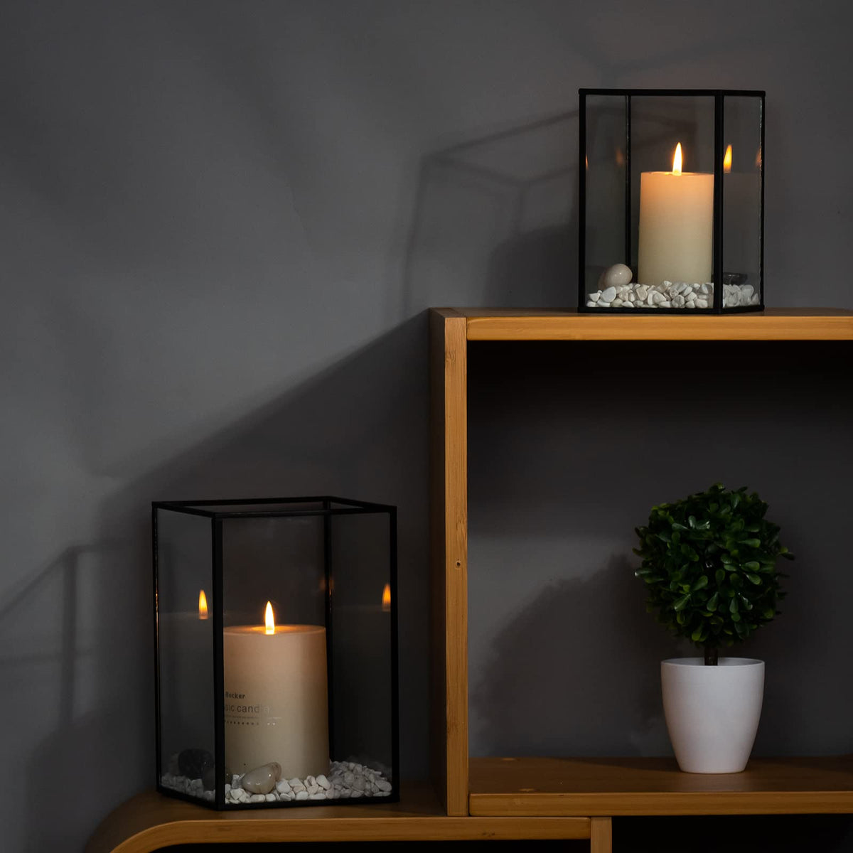 yshengood Hurricane Candle Holder Set of 2 Pcs, Black Candle Holder for Pillar Candle