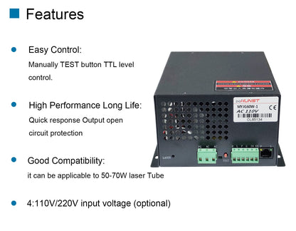 60W CO2 Laser Power Supply for 60w 70w Laser Tube Laser Engraver Cutter Power Supply MYJG-60