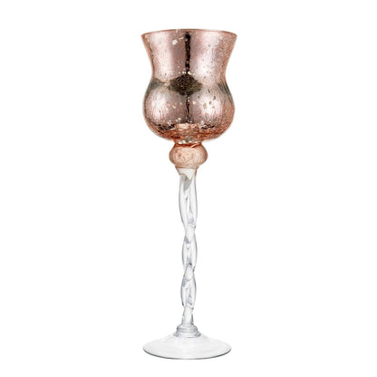 Diamond Star Pink Mercury Crackle Glass Long Stem Tealight Candle Holders Centerpieces for Wedding Table, Set of 3 (12",14",15.5" Tall)