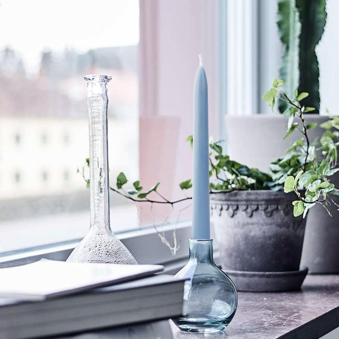 Olorvela Blue Beeswax Taper Candles,8" Long Candlestick,smokeless dripless unscented Natural Beeswax Candles.for Gift,Mother's Day (Blue)
