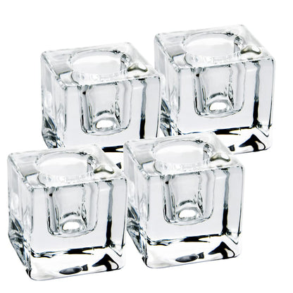 Aglary 4PCS Square Glass Taper Candle Holders for Table Centerpiece. Decorative Crystal Candle Stick Holder Sets. Candle Stand for Wedding, Dinning, Party.