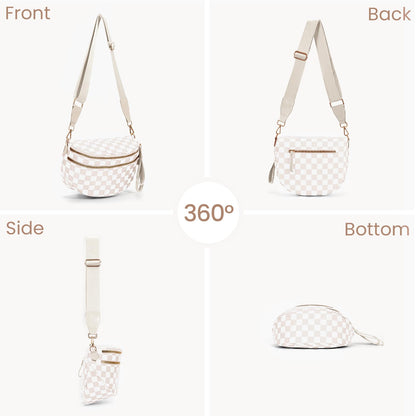 Checkered Crossbody Bum Bags for Women Nylon Checkered Purse Checkerboard Fanny Pack