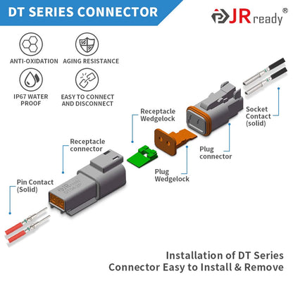 JRready ST6316 DT Deutsch Connector Kit, 2,3,4,6,8,12 Pin Connector, Deutsch Crimp Tool (ACT-LY-16DT), Size 16 Stamped Contacts, Deutsch pin Kit.