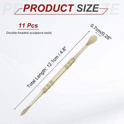 HARFINGTON 11pcs Wax Carving Tool 4.75" Double-Headed Stainless Steel Sculpture Tools Kit Modeling Engraving Sculpting Spoons for Clay Pottery Crafts Shaping, Gold Plated