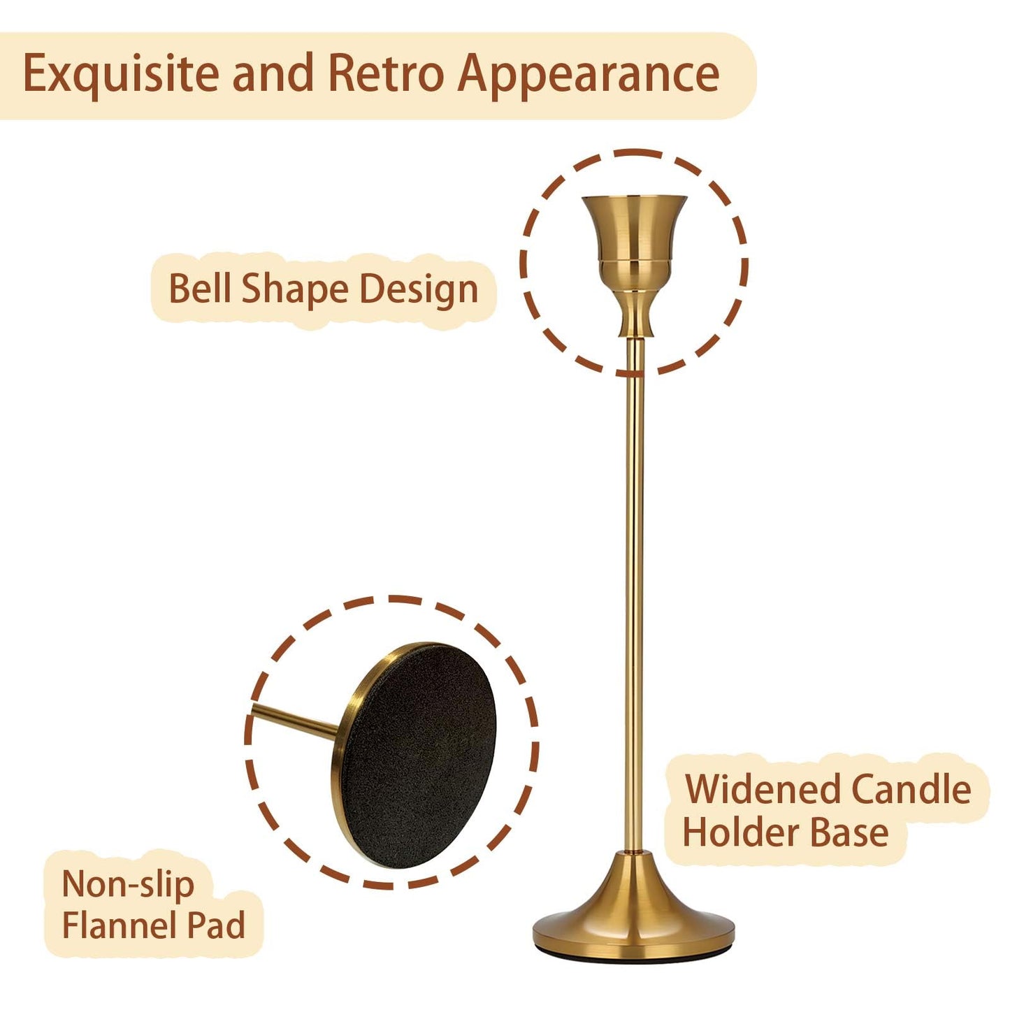 Candle Holder Brass Gold Candlestick Holders Set of 6, Metal Taper Candle Holders for Table Centerpiece Fits 3/4 inch Candles, Tall Candle Stands for Halloween Thanksgiving Christmas