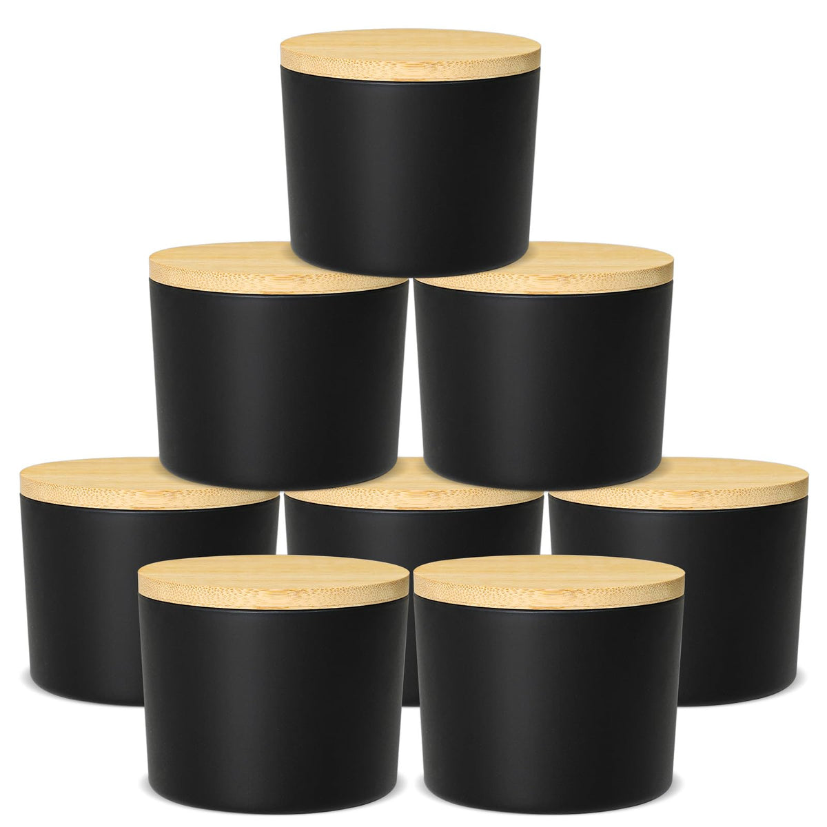 SUPMIND 12oz Candle Jars for Making Candles, 8 Pack Large Black Glass Empty Candle Jars with Bamboo Lids, Wide Mouth Candle Container Bulk, Ideal for Candle Business