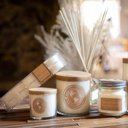 Eco Candle Co. Tea Light Candles, Snowflakes, 10-Pack - Scents of Winter, Flowers, & Mint - Recyclable, 100% Soy Wax, No Lead, Hand Poured, Made from Midwest Grown Soybeans, .6 oz. Each