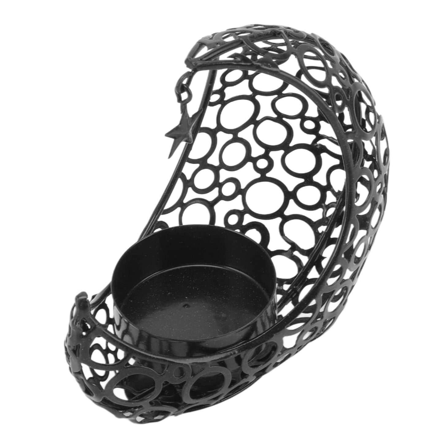 BSTiltion Moon Candlestick Holder Iron Hollowed Candle Holder with Elegant Design for Home Decor Wedding Christmas Decoration (Black)