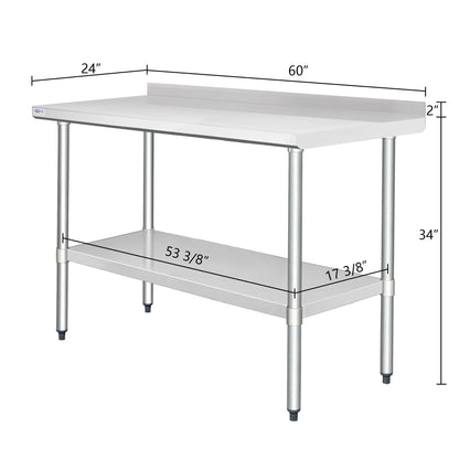 HARDURA Stainless Steel Table with Backsplash Metel Prep Table Commercial Kitchen Workbench 24x60 Inches NSF