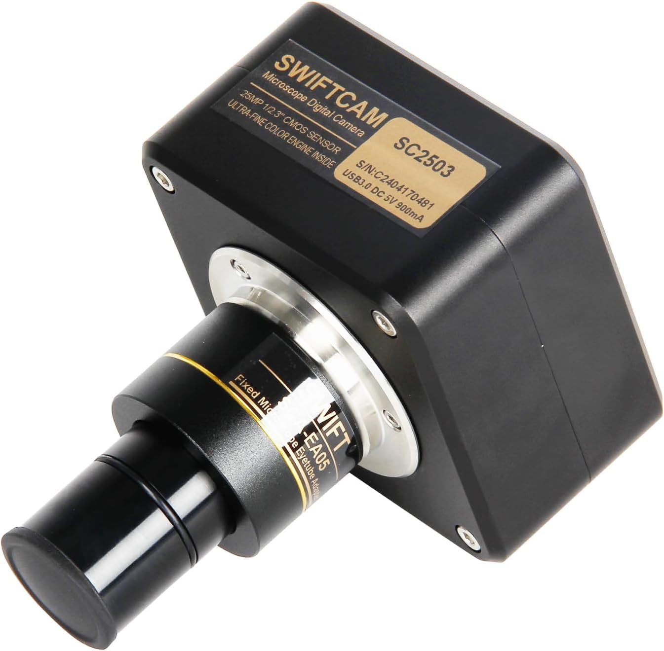 Swiftcam 25 Megapixel Camera for Microscopes, with Reduction Lens, Calibration Kit, Eyetube Adapters, and USB 3.0 Cable, Compatible with Windows/Mac/Linux