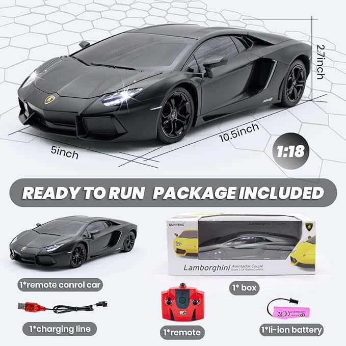 QUN FENG Official Licensed Lamo LP-700 1:18 Scale Remote Control Car for Kids 8-12 Years RC Car with Rechargeable Battery 3.7V 500mAh 2.4GHz Matte Black
