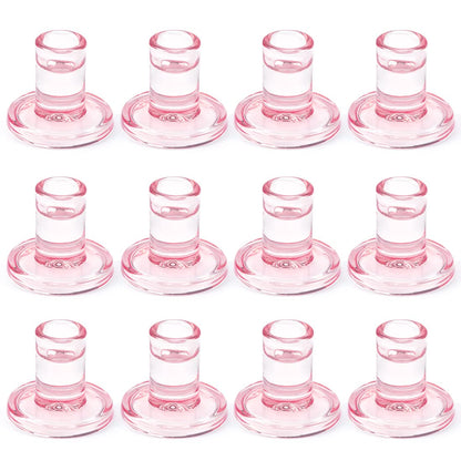 12PCS Pale Pink Taper Candle Holders, Glass Crystal Candlestick Holders Bulk, Clear Candle Holders for Dining Table Centerpiece，More Suitable for Weddings