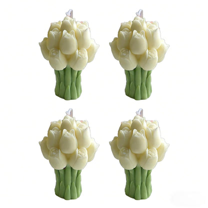 Scented Candles Set for Women Mom,4 Pack Aromatic Tulip Bouquet-Shaped Candle Ornament for Home, Soy Candles for Living Room and Bedroom, Birthday Bridesmaid Gift Valentines Day Candle -Vanilla Flavor