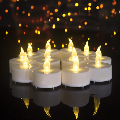 redfruit Flameless Tealight Candles: Battery - Powered Tea Light Candles,Bright Flickering Holiday Gift LED Electric Tealights Candles,for Seasonal & Festival Celebration. (50 Pack Warm Yellow)