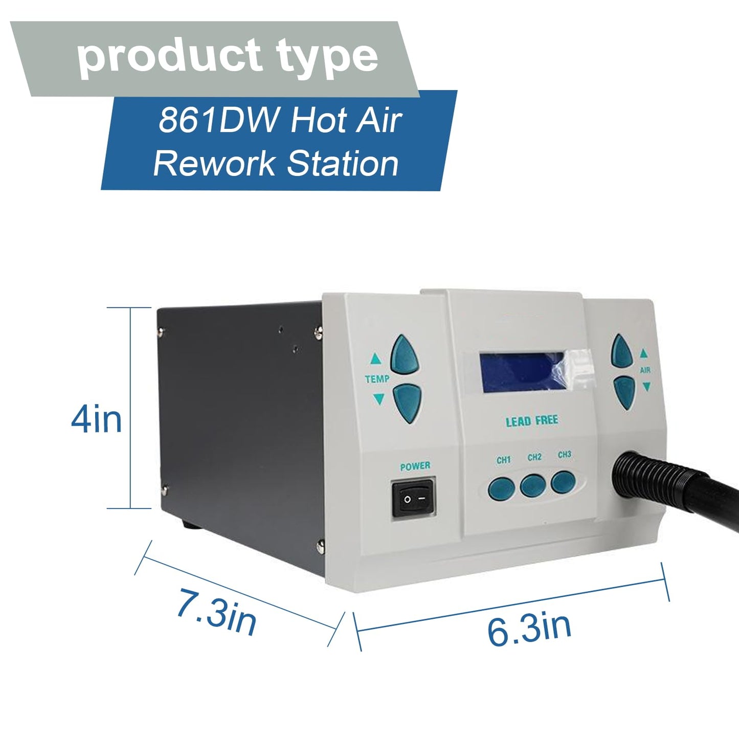 KINGTAIXIN 861DW Hot Air Rework Station, 110v 1000W Digital Display Automatic Sleep Hot Air Gun Soldering Station, With 7 Air Nozzles, Adjustable Temperature Desoldering Gun BGA Rework Station