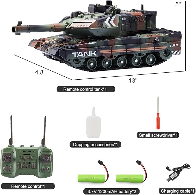 RC Tank - 2.4Ghz Remote Control Army Tank Toys with Auto Demo Sound Light Smoke - 13 Channel Military Vehicles Model Gift for Kids Adults Boys Age 6-8 9-12 Army Green