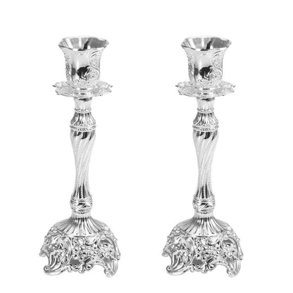 Generic Silver Metal Candlestick Holder Vintage European Style Candle Holder Set for Weddings Holidays Romantic Dinners Alloy 2 Pieces 7.3in