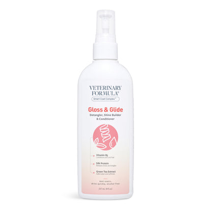 Veterinary Formula Smart Coat Complex Gloss & Glide Detangler, 8 Fl oz – Shine Builder, Conditioner Spray for Dogs – Quickly Detangles Matted Hair – with Silk Protein and Antioxidants