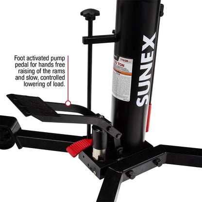 Sunex Tools 7793B 1,000 lb Telescopic Transmission Jack, Hydraulic, Foot Pump Operated, Tilt Saddle with Chain Tie-Down, 74.2 in Max Height