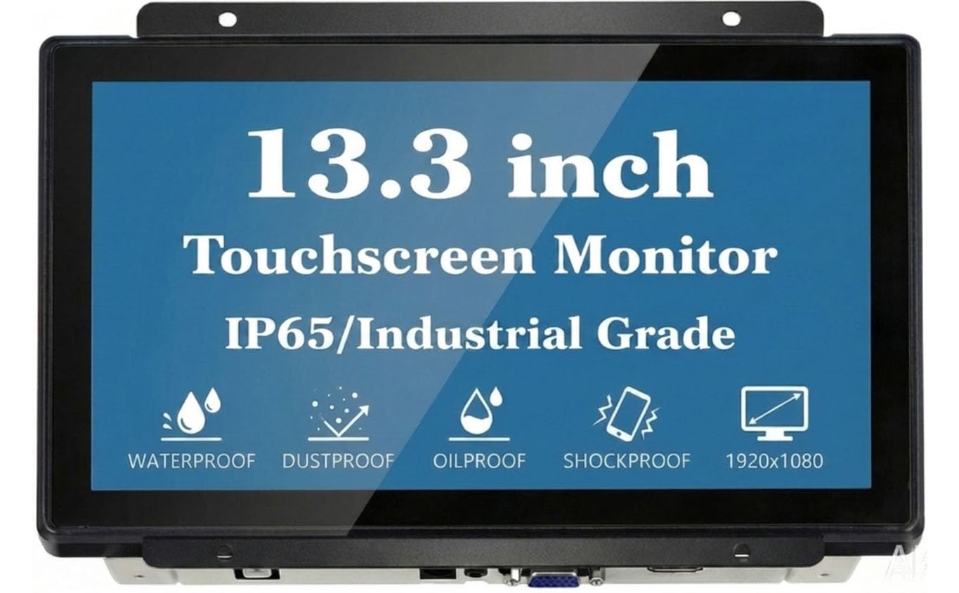 RIUIIN 13.3 Inch Industrial PCAP Touchscreen Monitor, 1920x1080 Resolution 16:9 Aspect Ratio Waterproof,VGA+HDMI Port, 24/7 Continuous Working Open-Frame Monitor