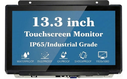 RIUIIN 13.3 Inch Industrial PCAP Touchscreen Monitor, 1920x1080 Resolution 16:9 Aspect Ratio Waterproof,VGA+HDMI Port, 24/7 Continuous Working Open-Frame Monitor