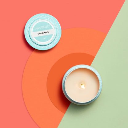 Capri Blue Volcano Printed Travel Tin Jar Candle - Luxury Candle with a Long Lasting Soy Wax Blend - Scented with Tropical & Fruity Fragrance (Aqua Color, 8.5 oz) (Pack of 2)