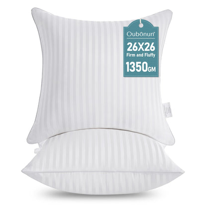 Oubonun 26 x 26 Euro Pillow Inserts, Firm and Fluffy Decorative Square Pillows for Couch Bed Sofa with Soft Cotton Cover White Cushion with Down Alternative Pack of 2