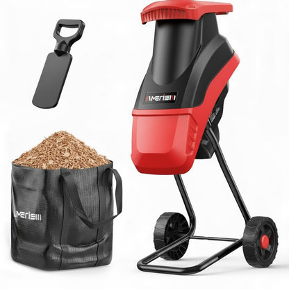 AMERISUN Electric Wood Chipper Shredder 15-Amp, 4200RPM Leaf Mulcher with 1.75-Inch Branch Capacity, Portable Yard Waste Shredder with 50L Collection Bag for Garden, Lawn & Landscaping Cleanup