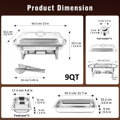 Stelora Chafing Dishes for Buffet, 9 Qt High Grade Chafing Dish Buffet Set, Rolled-Edge Design Food Warmers for Parties, Buffet, Wedding, Birthday, Camping 4 Pack 12 Pans (Silver)