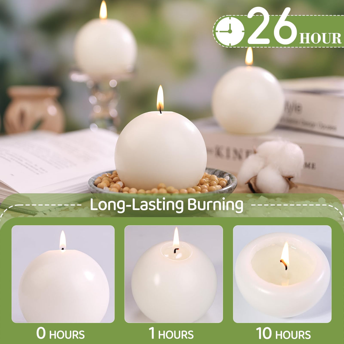3 in Soy Ball Candles,4 Pack Hand-Poured Natural Soybean Wax Round Pillar Candles,Elegant White Candles-26H Long Burning Time,Dripless,Unscented,Smokeless Candles Dinner Table,for Wedding,Home Decor