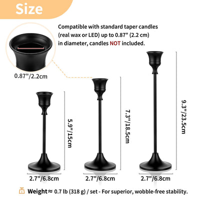 Nuptio 3 Pcs Black Candlestick Holders Taper Candles Holder Candle Stick Holder for Dining Table Halloween Candle Holders for Tapered Candles Decorative Centerpiece for Christmas Party Housewarming