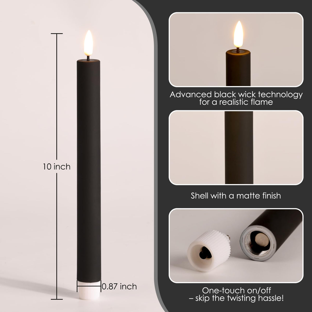 Girimax Black Flameless Taper Candles with Remote, Flickering Realistic LED Candlesticks Battery Operated Set of 6